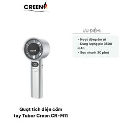 Quạt Tích Điện Cầm Tay Creen CR-M11 - Thiết Kế Sang Trọng, Pin 3500mAh, Sạc Nhanh USB Type-C, Động Cơ Êm Ái, Thời Gian Sử Dụng 8 Giờ