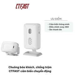 Chuông Báo Khách Chống Trộm CTFAST Cảm Biến Chuyển Động - Âm Thanh 110dB, Phạm Vi 2-8m, Đầu Phát Điều Chỉnh 360°