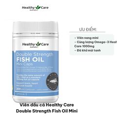 Viên Dầu Cá Healthy Care Double Strength Fish Oil Mini 200 Viên - Tăng Cường Omega-3, Hỗ Trợ Sức Khỏe Tim Mạch và Thị Lực