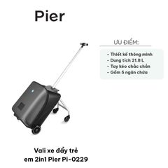 Vali Kéo Trẻ Em 2in1 Pier Pi-0229 - Thiết Kế Thông Minh, Xe Đẩy Mini Tiện Lợi, Dung Tích Lớn, Chất Liệu Cao Cấp