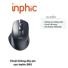 Chuột Không Dây Sạc Inphic DR2 - Chuột Gaming Ergonomic Kiểu Dáng Sang Trọng, Silent Click, Kết Nối USB và Bluetooth 4.0/5.0