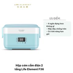 Hộp cơm cắm điện 2 tầng Life Element F36 - Giữ nhiệt và nấu ăn nhanh, chất liệu inox 304 an toàn, thiết kế 4 ngăn tiện lợi
