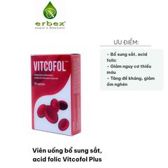 Viên uống bổ sung sắt và acid folic Vitcofol Plus cho bà bầu - Hỗ trợ tăng tạo máu, giảm thiếu máu - Hộp 30 viên