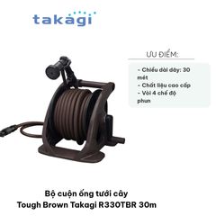 Bộ cuộn ống tưới cây Takagi R330TBR 30m - 4 chế độ phun, chất liệu nhựa PP bền, tiện lợi cho tưới cây và rửa xe