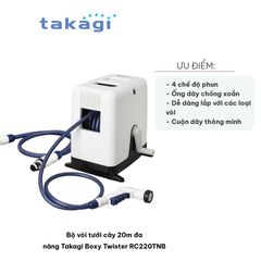 Bộ vòi tưới cây 20m Takagi Boxy Twister RC220TNB - Thiết bị tưới đa năng 4 chế độ phun hiệu quả cho làm vườn và cây cảnh