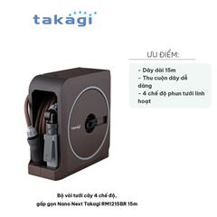Bộ vòi tưới cây 15m Takagi RM1215BR - Gấp gọn 4 chế độ phun linh hoạt, chất liệu cao cấp bền bỉ, dễ sử dụng cho sân vườn