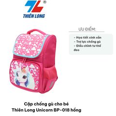 Balo Chống Gù Thiên Long Unicorn BP-018 Hồng - Thiết Kế Dễ Thương, Trọng Lượng Nhẹ, Giúp Giữ Tư Thế Cho Bé, Ngăn Chứa Rộng Rãi