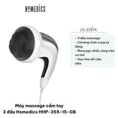 Máy Massage Cầm Tay 3 Đầu HoMedics HHP-355-15-GB - Thiết Bị Massage Thư Giãn, Giảm Đau Nhức Cơ Bắp, Đa Năng, Tiện Dụng
