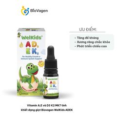 Vitamin A, E, D3, K2 MK7 Dạng Giọt Biovagen WelKids ADEK 10ml - Bổ Sung Vitamin Tan Trong Dầu Olive Hữu Cơ Cho Trẻ Nhỏ
