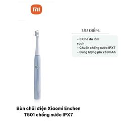 Bàn Chải Điện Xiaomi Enchen T501 Chống Nước IPX7 - Thiết Kế Linh Hoạt, 3 Chế Độ Làm Sạch, Chăm Sóc Răng Miệng Hiệu Quả