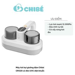 Máy Hút Bụi Giường Đệm Chibé CR520 - Lực Hút 12.000Pa, Đèn UVC Khử Khuẩn, Phù Hợp Cho Gia Đình Nuôi Thú Cưng