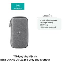 Túi đựng phụ kiện đa năng USAMS US-ZB263 Gray - Bảo vệ thiết bị số, đệm chống va đập, nhiều ngăn tiện lợi cho sạc, tai nghe, và đồ dùng cá nhân.