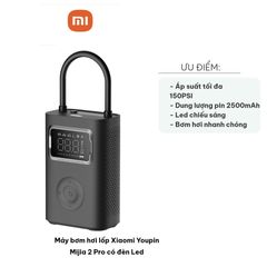 Máy Bơm Hơi Lốp Xiaomi Youpin Mijia 2 Pro - Đèn LED, Bơm Nhanh, Tự Động Ngắt Áp Suất, Dụng Cụ Thiết Yếu Cho Ô Tô, Xe Đạp, Bóng Đá