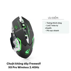 Chuột Không Dây Freewolf X8 Pro 2.4GHz - LED RGB 7 Màu, Cảm Biến Quang Học Hero, Kết Nối 10m, Pin Sạc, Phù Hợp Với Game Thủ