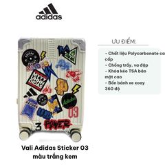 Vali Adidas Sticker 03 Màu Trắng Kem - Vali Kéo Cao Cấp Chống Va Đập, Phong Cách Năng Động, Thích Hợp Du Lịch Ngắn Hạn