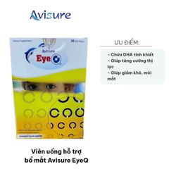 Viên uống bổ mắt Avisure EyeQ - Giải pháp tăng cường thị lực, giảm nhức mỏi cho người lớn và trẻ từ 6 tuổi, cực kỳ tiện lợi.