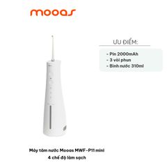 Máy Tăm Nước Không Dây Mooas MWF-P11 Mini - 4 Chế Độ Làm Sạch, Pin 2000mAh, Vòi Phun Chuyên Biệt, Thích Hợp Cho Răng Nhạy Cảm