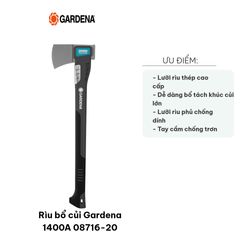 Rìu Bổ Củi Gardena 1400A 08716-20 - Lưỡi Thép Cao Cấp, Thiết Kế An Toàn, Dễ Sử Dụng cho Cắt Chặt Củi Lớn trong Vườn