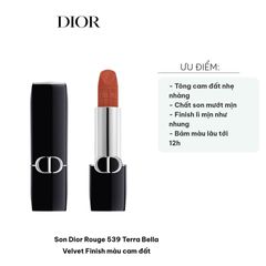 Son Dior Rouge 539 Terra Bella Velvet Finish - Son Môi Cam Đất Mịn Như Nhung, Giữ Màu Lên Đến 12 Giờ, Thích Hợp Cho Mọi Dịp