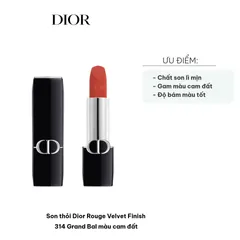 Son Thỏi Dior Rouge Velvet Finish 314 Grand Bal - Cam Đất Lì Mịn, Độ Bám Màu Cao, Trang Điểm Sang Trọng cho Phái Đẹp