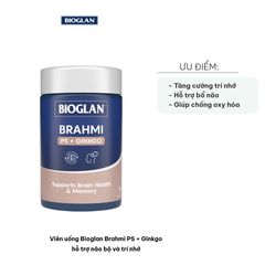 Viên uống Bioglan Brahmi PS + Ginkgo - Hỗ trợ não bộ và trí nhớ, tăng cường chức năng nhận thức cho người trưởng thành và cao tuổi