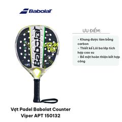 Vợt Padel Babolat Counter Viper APT 150132 - Vợt Carbon Chuyên Nghiệp Đánh Padel Tối Ưu Hiệu Suất và Kiểm Soát 3D Spin+