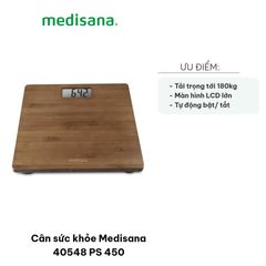 Cân Sức Khỏe Medisana 40548 PS 450 - Bề Mặt Tre Tự Nhiên, Tải Trọng 180kg, Đo BMI, Màn Hình LCD Rõ Ràng - Thiết Bị Chăm Sóc Sức Khỏe Hàng Ngày