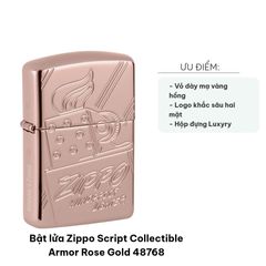 Bật Lửa Zippo Script Collectible Armor Rose Gold 48768 - Phiên Bản Kỷ Niệm 75 Năm, Hàng Giới Hạn Sang Trọng