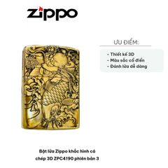 Bật Lửa Zippo Khắc Hình Cá Chép 3D ZPC4190 - Phiên Bản Đồng Sang Trọng, Ý Nghĩa Văn Hóa Á Đông, Quà Tặng Độc Đáo