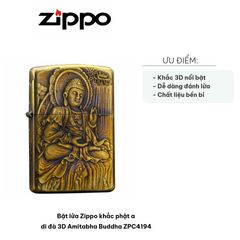 Bật lửa Zippo Khắc Phật A Di Đà 3D Amitabha Buddha ZPC4194 - Quà Tặng Độc Đáo, Biểu Tượng Từ Bi, Chất Liệu Đồng Bền Bỉ