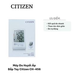 Máy Đo Huyết Áp Bắp Tay Citizen CH-456 - Thiết Bị Đo Tự Động Chính Xác, LCD Rõ Ràng, Lưu Trữ 90 Kết Quả, Xuất Xứ Nhật Bản