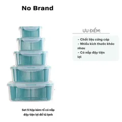 Set 5 hộp đựng thực phẩm có nắp đậy - Giải pháp tiện lợi cho tủ lạnh, bảo quản rau củ quả tươi ngon, tiết kiệm không gian