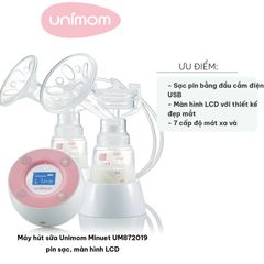Máy Hút Sữa Điện Đôi Unimom Minuet UM872019 Không Có BPA - Sạc Pin USB, Màn Hình LCD, Chất Lượng CE và UL