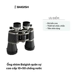 Ống nhòm Baigish quân sự cao cấp 10x50 chống nước - Thiết kế chắc chắn, tầm nhìn rộng cho hoạt động ngoài trời và quan sát thiên nhiên.