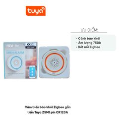Cảm biến báo khói Zigbee Tuya ZSM1 gắn trần - Thiết bị an ninh thông minh, cảnh báo hỏa hoạn, pin CR123A, kết nối WiFi