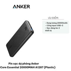 Pin Sạc Dự Phòng Anker PowerCore Essential 20000mAh A1287 - USB-C, Sạc Nhanh, Tương Thích iPhone, Samsung, iPad - Tiện Lợi Mọi Nơi