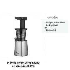 Máy Ép Chậm Olivo SJ210 - Ép Kiệt Bã 97% Với Công Suất 200W, Tốc Độ 40 Vòng/Phút, Lưới Lọc Tiện Lợi для Rau Củ, Trái Cây