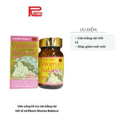 Viên uống Ribeto Woman Balance - Hỗ trợ cân bằng nội tiết tố nữ, giảm triệu chứng tiền kinh nguyệt, cải thiện sức khỏe làn da - Hộp 60 viên