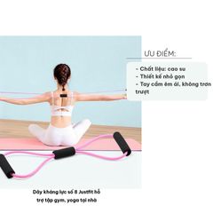 Dây kháng lực số 8 Justfit cho tập gym, yoga tại nhà - Dụng cụ thể thao dễ sử dụng, tay cầm êm ái, hỗ trợ giảm mỡ bụng hiệu quả