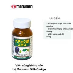 Viên Uống Hỗ Trợ Não Bộ Maruman DHA Ginkgo - Tăng Cường Trí Nhớ, Giảm Căng Thẳng, Chiết Xuất Bạch Quả, 200 Viên Nhật Bản