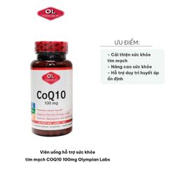 Viên Uống Hỗ Trợ Sức Khỏe Tim Mạch COQ10 100mg Olympian Labs - Bổ Sung Năng Lượng, Cải Thiện Sức Khỏe Tim Mạch Từ Chiết Xuất Dầu Oliu