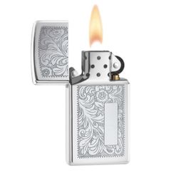 Bật Lửa Zippo 1652 Venetian Slim Chrome - Bật Lửa Thiết Kế Khắc Hoa Văn Phong Cách Ý, Nhỏ Gọn Và Sang Trọng, Hàng Chính Hãng