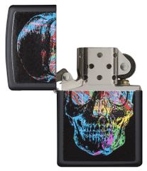 Bật Lửa Zippo Black Matte 28042 - Họa Tiết Đầu Lâu Màu Sắc Ấn Tượng, Chống Gió, Thể Hiện Cá Tính Mạnh Mẽ