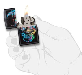 Bật Lửa Zippo Black Matte 28042 - Họa Tiết Đầu Lâu Màu Sắc Ấn Tượng, Chống Gió, Thể Hiện Cá Tính Mạnh Mẽ