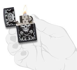 Bật Lửa Zippo Black Matte Skull 29088 - Họa Tiết Nghệ Thuật Đầu Lâu Cho Người Yêu Thích Đồ Sưu Tầm