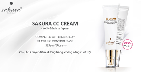 Kem Nền Sakura CC Cream Flawless Control Base Nhật Bản - Kem Trang Điểm Chống Nắng SPF50/PA++++, Che Khuyết Điểm Hoàn Hảo, Lớp Nền Tự Nhiên