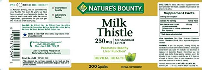 Viên uống hỗ trợ thải độc gan Nature’s Bounty Milk Thistle 250mg - Hộp 200 viên - Giải độc gan, phục hồi sức khỏe, hàng Mỹ