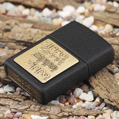 Bật Lửa Zippo 362 Brass Emblem Đen Crackle - Bật Lửa Sang Trọng Chạm Khắc 4 Hàng Chữ Vàng, Quà Tặng Chất Lượng Cao