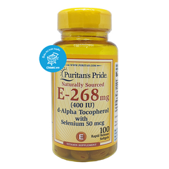 Viên uống Vitamin E 268mg với Selenium Puritan's Pride - Hỗ trợ làm đẹp, cải thiện dấu hiệu tuổi tác, 100 viên thiên nhiên