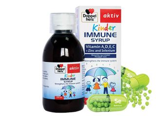 Siro Doppelherz Kinder Immune 150ml - Hỗ trợ tăng cường miễn dịch cho bé, vitamin A, C, D3 giúp trẻ khỏe mạnh, dễ uống.